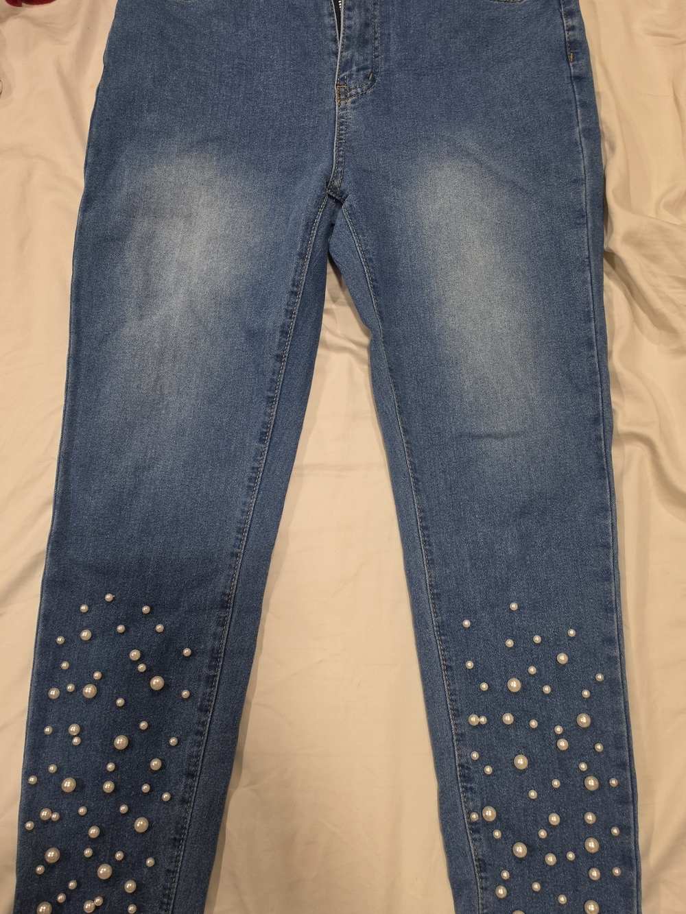 Women’s Blue Pearl-Embellished Skinny Jeans